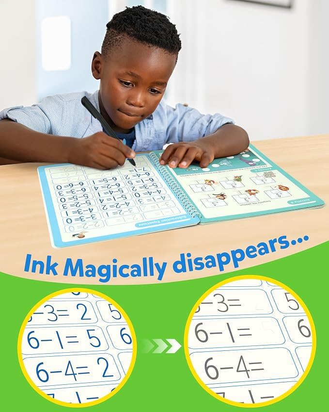 Coogam 6Pcs Magic Grooved Writing Practice for Kids, Grooved Handwriting Copybook with Pens, Learn to Write Number Letter Tracing Workbook for Kids Age 3-8 Preschool Learning Activities