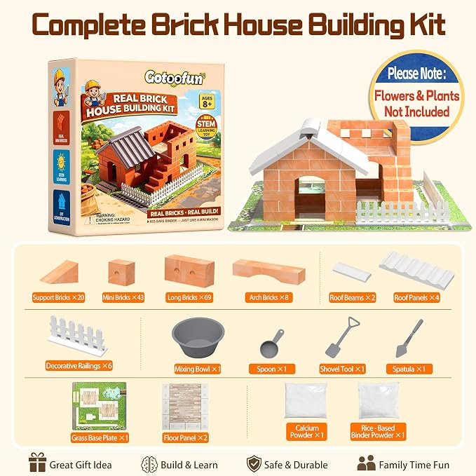 Mini House Building Kit for Kids Ages 8+, Tiny House Building Toy with Real Mini Bricks, STEM DIY Construction Set, Cottage House Architecture Craft Gift for Boys and Girls