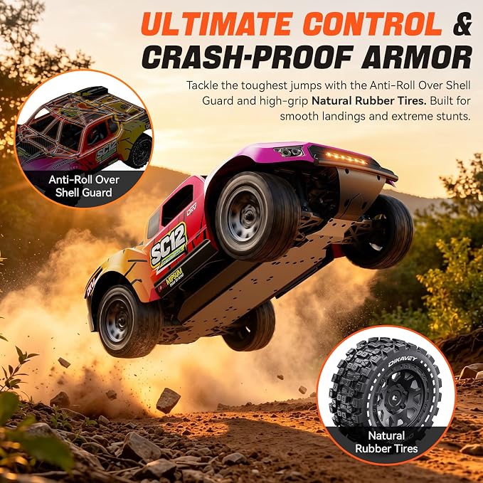 1/12 Brushless Remote Control Car RTR, 42MPH (70+Km/H 4WD Rc Short-Course Truck, Amateur-Level Rc Drift Car, Equipped with 3s 2200 Mah Battery, All-Terrain Tires, Suitable for Adults-RED