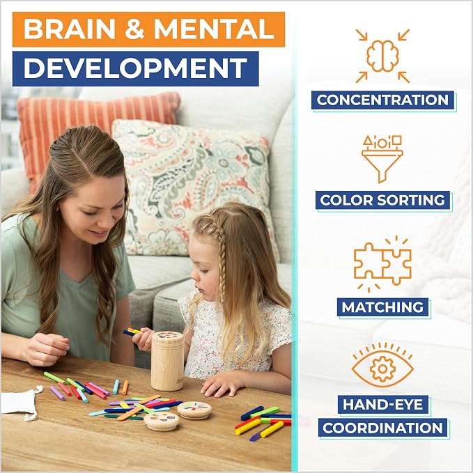 4 in 1 Montessori Toys for 2 3 4 Year Old, Wooden Color Sorting Toys for Toddlers 1-3, Preschool Learning Activities Fine Motor Skills Matching Games, Sensory Color Sorting Toy, Gift for Boy Girl