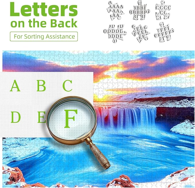 Winter Icelandic Waterfalls Landscape 500 Piece Puzzles for Adults,Nature Puzzles for Adults 500 Pieces with HD Print & Poster, 15" X 23" Dust Free, for Gifts Halloween Christmas Family Games
