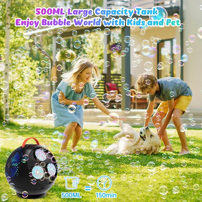 IFLOVE Bubble Machine for Kids 3+-45°/360° Rotating Bubble Blower with RGB LED Light,30000+ Bubbles Per Minute,Automatic Portable Bubble Maker for Boys Girls,Outdoor Party Easter Birthday Gift (Black)