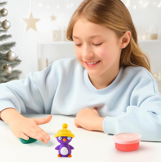 HEY CLAY Set - Colourful Modeling Air Dry Clay Kit for Kids 15 cans and Sculpting Tools with Fun Interactive Instructions App - Children 3+ (Winter Holidays)