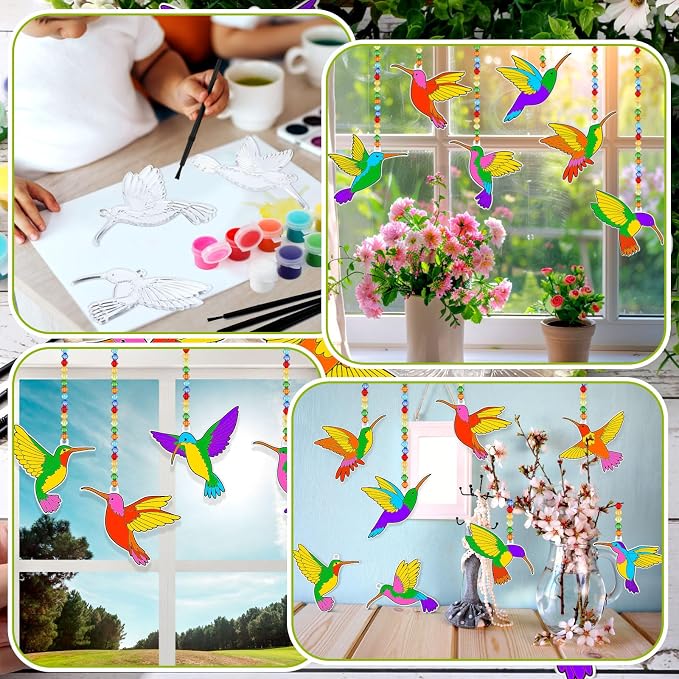 Yaomiao 30 Sets Summer Suncatchers Window Art Drawing Kits DIY Hummingbird Suncatcher Crafts Bulk Paint Your Own Window Hanging Ornaments for Home Birthday Party Favors Decor Gifts