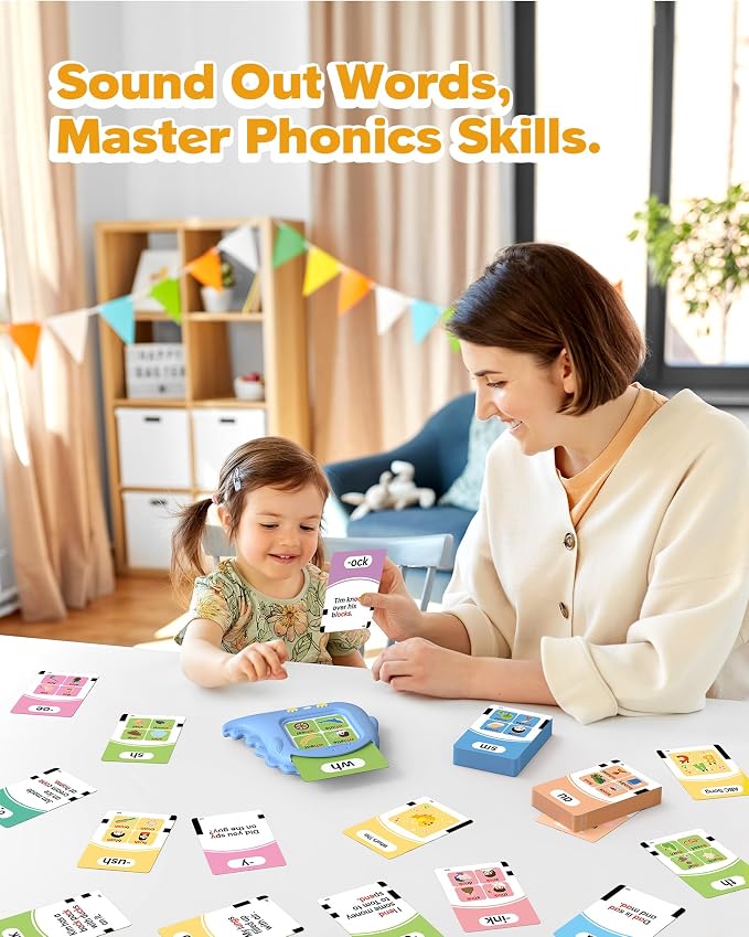 Talking Flash Cards for Toddler 1 2 3 4 Year Olds, Language Learning Toys, Phonics Talking Flash Cards for Toddlers 2-8, Digraphs CVC Blends Long Vowel Sounds Spelling Reading