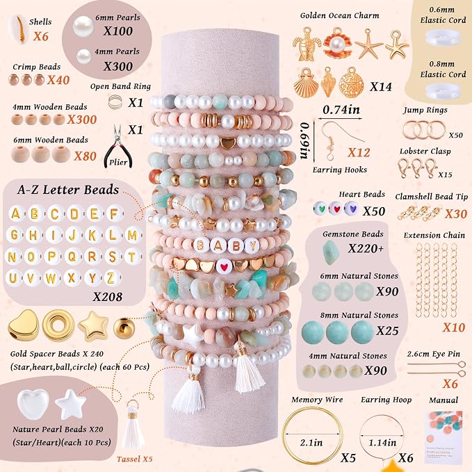 Wurosi 1927 PCS Jewelry Making Supplies Kit, Charm Bracelet Making Kit for Adults, Natural Stone Beads for Irregular Natural Stone, DIY Bracelet/Necklace/Earring/Rings