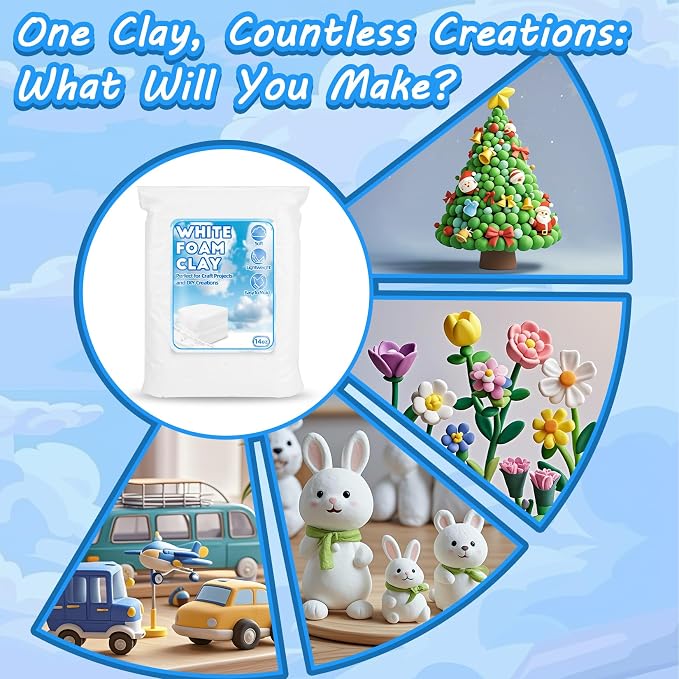 RAINFLOW White Foam Clay - Moldable Cosplay Foam Clay,Soft Squishy Molding,Perfect for Arts and Crafts Projects,Creative Art Supplies with Sculpting Tools