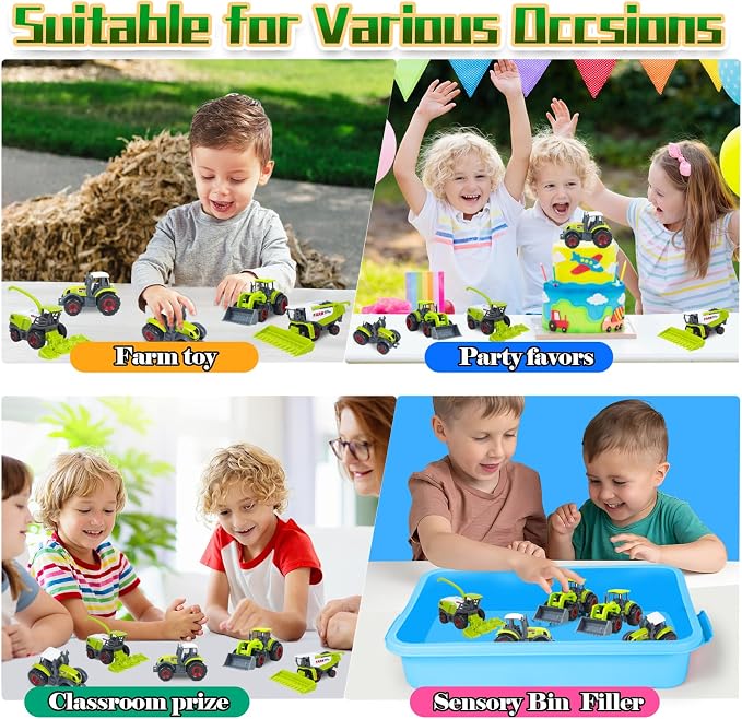 5 Pack Diecast Farm Tractor Toy, Toddlers Farm Toys Tractor Vehicles with Combine Harvester, Forage Harvest, Mini Farming Truck Toys for Kids Boys Ages 3 4 5 6 7 8 Birthday Gift & Party Favors