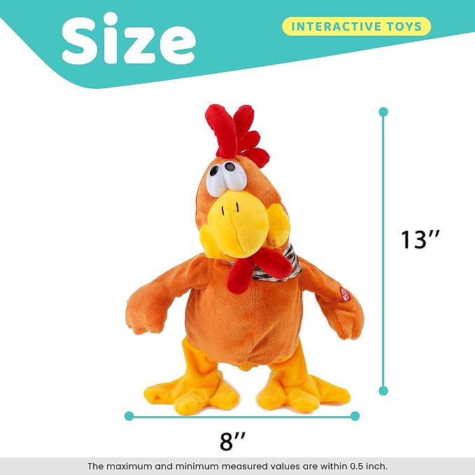 13" Squawking Chicken Musical Stuffed Animal Plushies Walking Singing Waving Rooster Electronic Interactive Plush Toy for Kids Boys Girls Easter