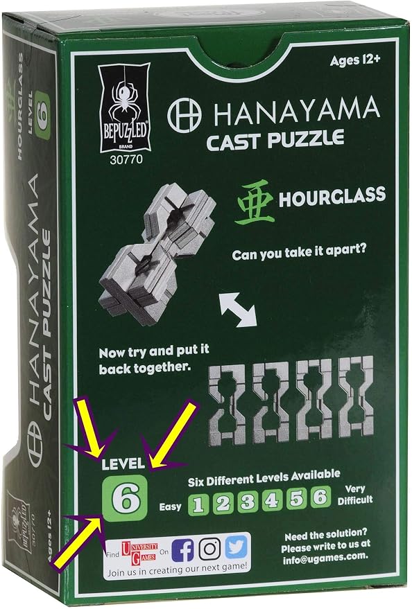 Hourglass Hanayama Brain Teaser Puzzle, New 2019 Release, Level 6 Difficulty Rating, RED Velveteen Pouch