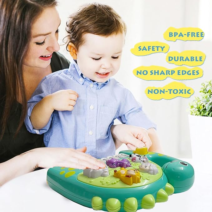 Baby Piano Drum Music Toy 6-12 Months, Dinosaur Light Up Musical Keyboard Animal Sound, Toddler 12-24 Early Learning Educational Interactive Infant Toys Girl Boy Gift 1 Year Old