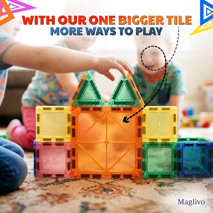 Mini Magnetic Tiles Travel Set 40 Pcs, Our is W/1 Bigger Tile, Mini Magnetic Tiles with Case for Kids- Travel Magnetiles-Magnet Tiles Travel Set