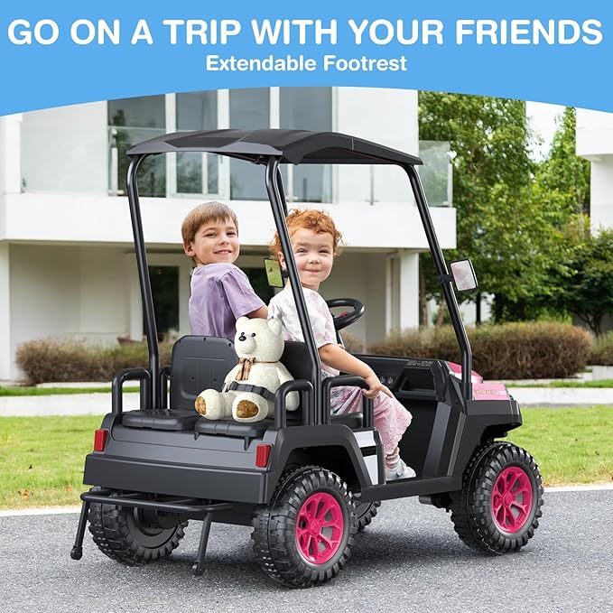 LIGIANT 24V Ride on Car for Big Kids, 4-Seaters Ride on Golf Cart, Max. Capacity: 264 Lbs(4 Kids), 4WD Kid's Car w/Remote Control, Detachable Awning, Spring Suspension, Music/Story/Power Display