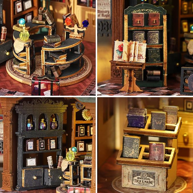fifijoy DIY Dollhouse Miniature House Kit, Tiny House Kits Mini Doll House Model Building Sets, Wooden Miniature Kits for Adults (Magic Book City)