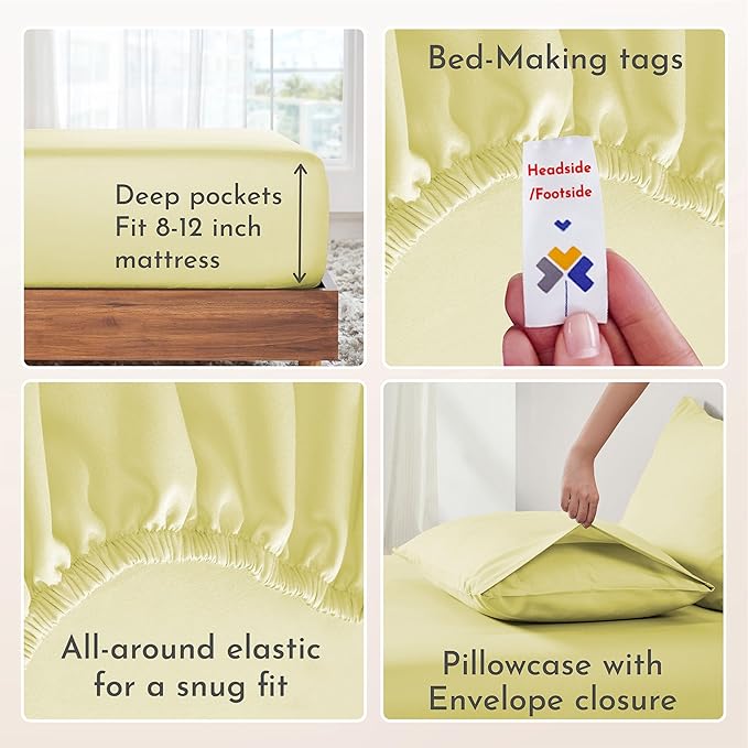 California Design Den Twin Size Sheets Set - Natural 100% Cotton Sheets Twin Size Set, 12" Pockets, Soft Sateen, Breathable and Durable Bedding for Dorm Rooms, College (Butter)