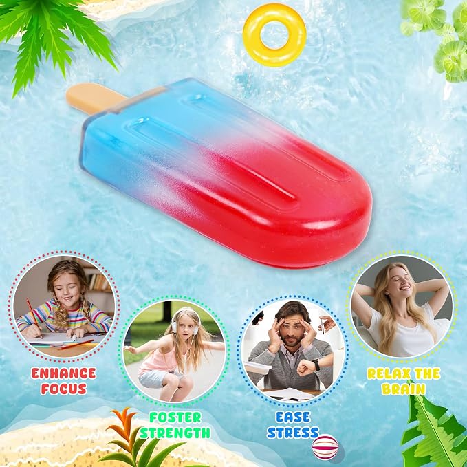 Malt Sugar Popsicle Squishy, Ice Cream Squishies Slow Rising Sensory Fidget Travel Toys for Adults, Kids, and Teens – Summer Classroom Prize (Red White Blue)