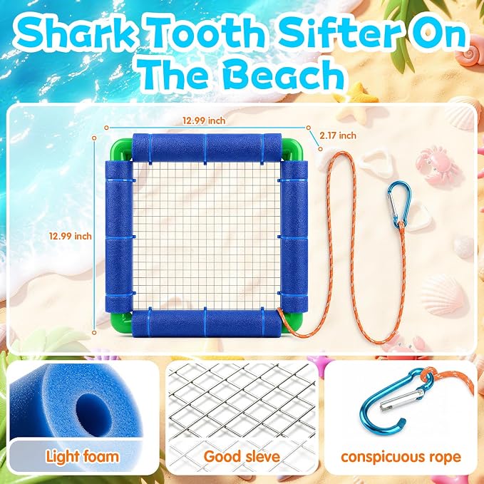 Floating Shark Tooth Sifter, Professional Stainless Steel Sand Sifter for Beach, Lightweight Shark Teeth Sifter for Fossil Hunting, Shelling & Beachcombing