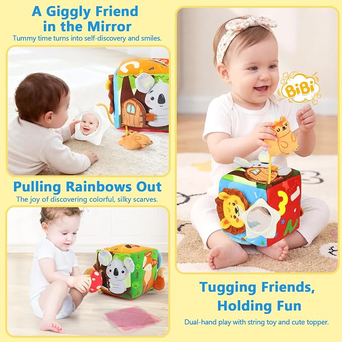 URMYWO Baby Tissue Box Toy, Montessori Sensory Toys 6-12 Months with Crinkle Paper & Scarves, Fine Motor Skills, Valentine's Day Easter Basket Stuffers, Gifts for Infants 6 9 12 18 Months Old