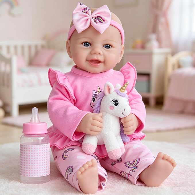 Milidool Baby Doll Girl - 17-Inch Soft Body Realistic Baby Doll with Blue Eye, Real Life Baby Dolls for 3+ 4 5 6 7 8 9 Years Girl Birthday Gifts, Pretend Play and Christmas