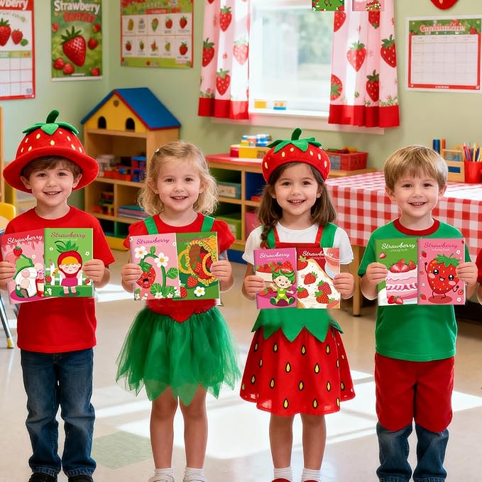 BenLouis 24 Pcs Strawberry Mini Coloring Books Kids Berry Party Favors Small Activity Books for Kids Girl Fruit First Birthday Bridal Baby Shower Goodie Bags Stuffers Return Gifts Classroom Travel