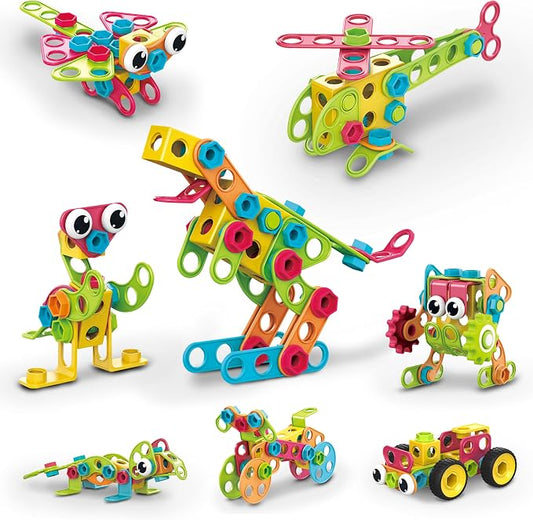 PicassoTiles STEM Learning Toys 250 Piece Building Block Kids Construction Engineering Kit Toy Blocks Children Early Education Playset w/Free IdeaBook, Power Drill, Clickable Ratchet, Age 3+ PTN250