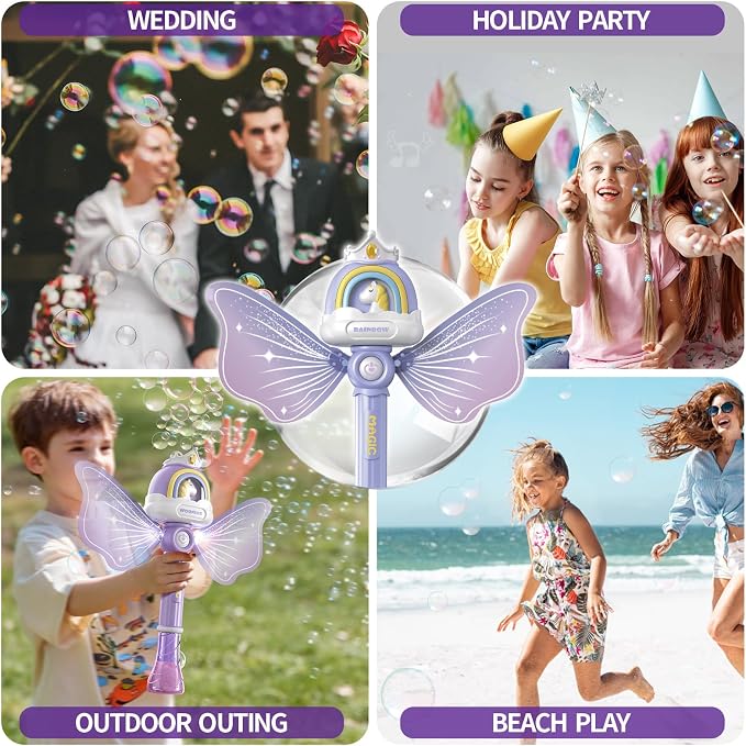Unicorn Bubble Wands for Kids Girls with Rotating Design, Outdoor Bubble Maker Toys for Kids Ages 3-8, Light Up & Music Fairy Wands, Party Birthday for 3+ Year Old Girls