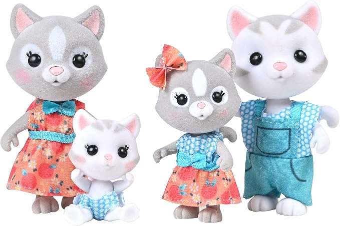 Honey Bee Acres The Purringtons Cat Family, 4 Miniature Doll Figures, Small