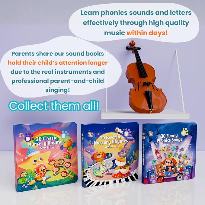 GO GO 30 Funny Phonics Songs Sound Book, A-Z Letter Sound Songs, USB-C Rechargeable, Preschool & Kindergarten Learn to Read for 3 Year olds, Perfect Toy and Gift for Toddlers, Ages 2 3 4+