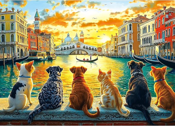 1000 Piece Jigsaw Puzzle for Adults, Sights of Venice with Dogs Challenging Puzzles for Adults 1000 Pieces, Party Game Gifts Decoration (27.5 x 19.7 Inch)