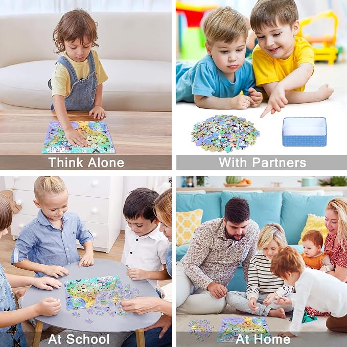 LELEMON Puzzles for Kids Ages 4-6,USA Map 100 Piece Puzzles for Kids Ages 4-8 in a Metal Box, Educational Jigsaw Puzzles 100 Piece Puzzle Games Puzzle Toys for Girls and Boys