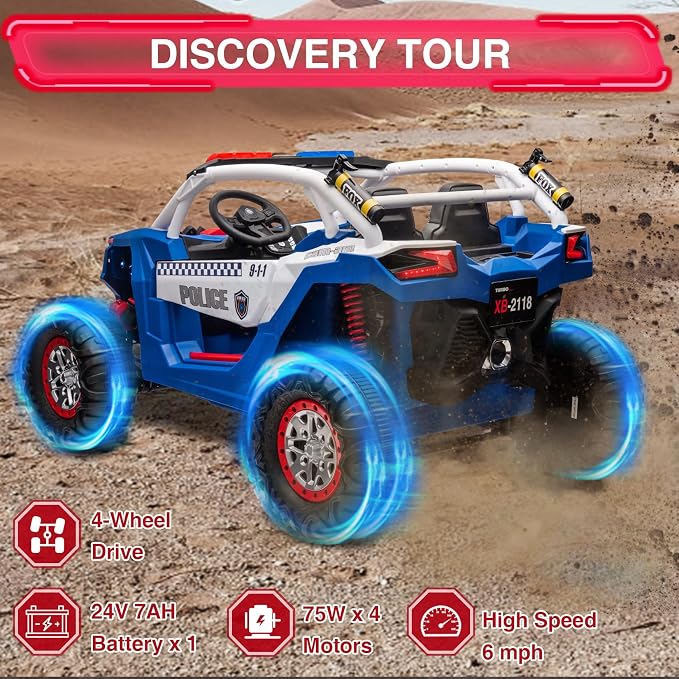 24V 2-Seater UTV Ride on Toy with Remote Control – Powerful 4WD Electric Vehicle Features 4 Shock Absorbers, Leather Seats, Music, and Lights. Designed As a 24V Ride-on Toy for Big Kids