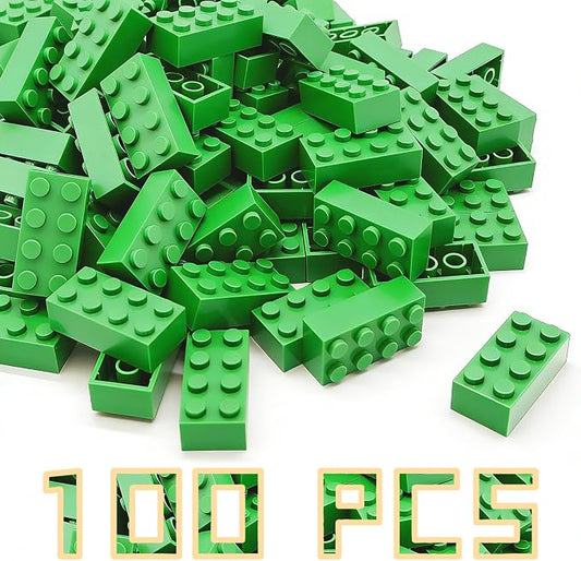 Classic Building Brick 2x4 100 Pieces, Compatible with Lego 3001 Bulk Block Set, Creative Building Toy DIY, Suitable for Boys Girls and Teenagers Aged 6+ (Light Green)