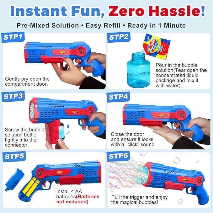 Zerhunt Bubble Gun Machine for Kids: 10,000+ Bubbles/Min Automatic Blower with LED Lights & Leak-Proof Design - Outdoor Summer Toy for Toddlers Ages 3+ - Birthday Easter Wedding Party Favors