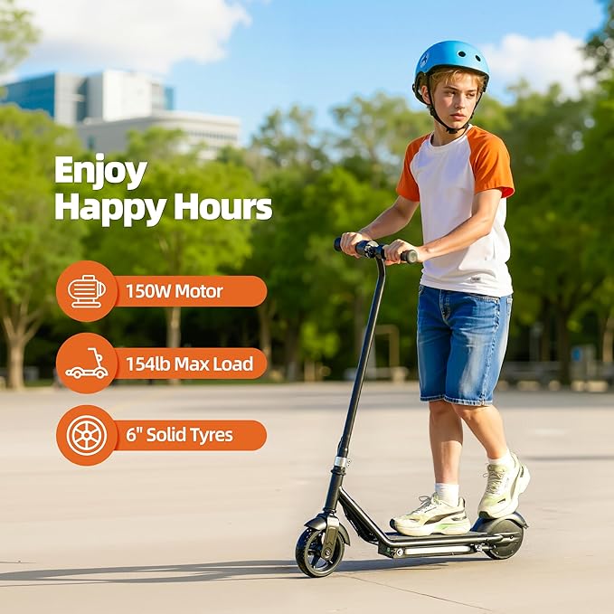 Kids Electric Scooter, 10MPH Max Speed, Double Brake, Magnetic Charging, Pedal Light, 150W Motor, Electric Scooter for Kids Aged 6-12 (10MPH Max Speed, Black)