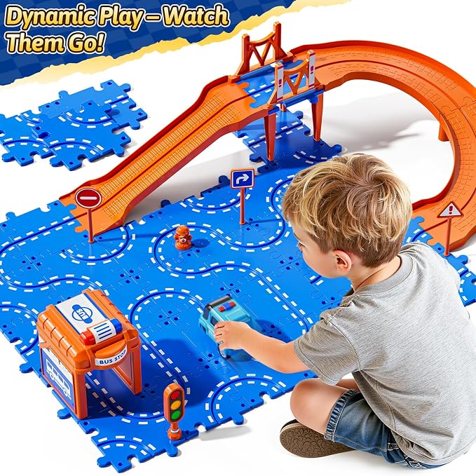 Floor Puzzles Race Track Cars Toys for Boys & Girls Age 3-5 4-7 | Birthday Gifts for 3 4 5 6 7 8 Year Old Kids