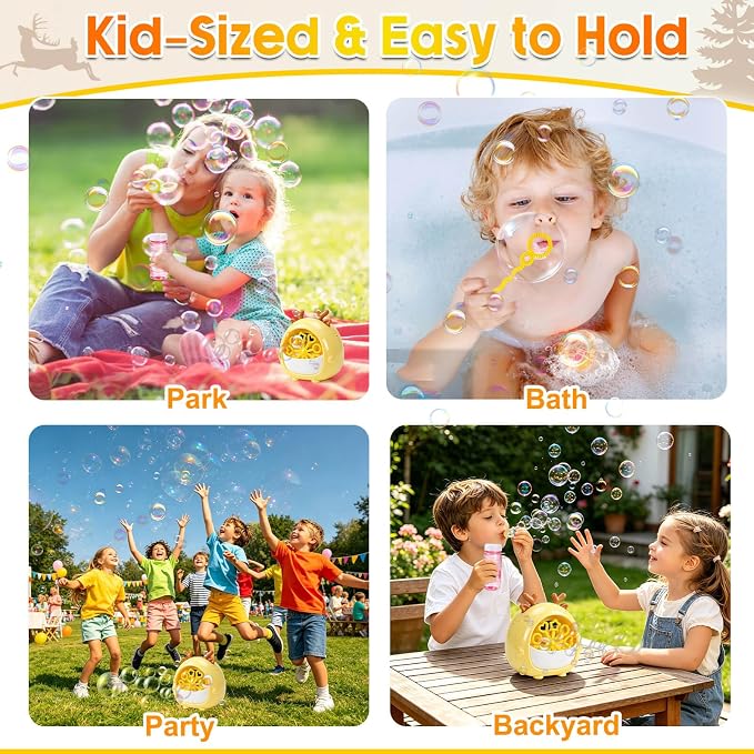 JONEG Bubble Machine Toys for Kids 3-8 Years Old - Bubble Blower Maker with Solutions, Outdoor Toy, Birthday Gift for 3 4 5 6 7 8 Year Old Girls Boys Toddlers (Deer-Yellow)