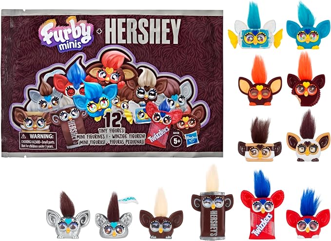 Furby Minis 12 Pack of The Hershey Company Figures, Tiny Collectible 1-Inch Candy Toys, Halloween Handouts for Kids, Easter Basket Stuffers, Ages 6+ (Amazon Exclusive)