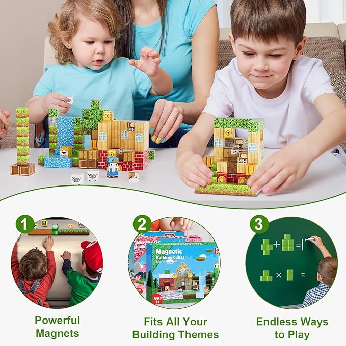 200PCS Magnetic Building Blocks Set, Magnetic Tiles Kids Build Cubes STEM Game Toys, Build Forest World Set, Christmas Birthday Gifts for Boys & Girls Age 3 4 5 6 7 8 9 10, 0.78 in Size