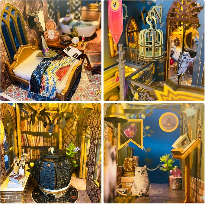 Miniature House Kit, Tiny House Kit with Light, DIY Mini House Building Kits for Adults to Building, Unique Gift for Birthday Mother's Day, Magic Castle