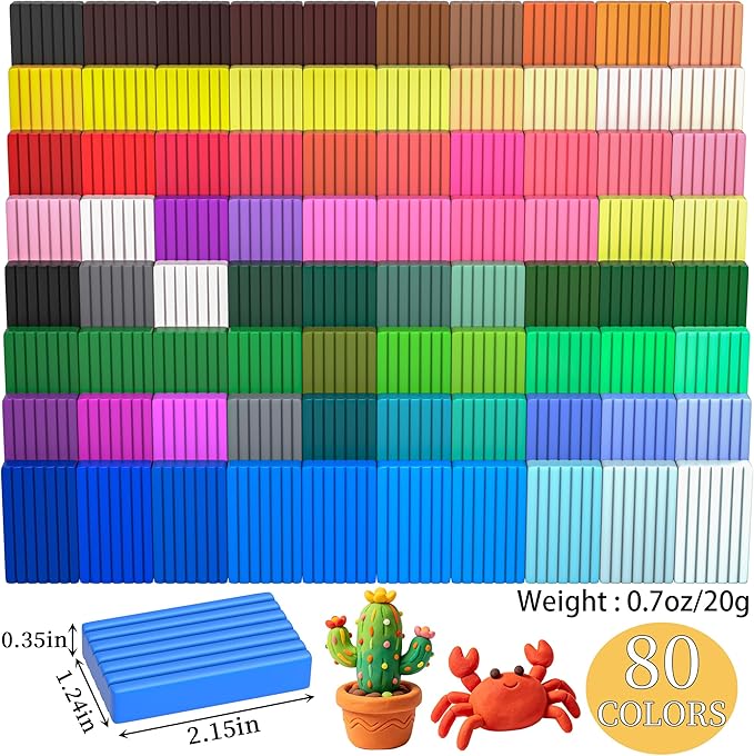 175 Pcs Polymer Clays 80 Bright Colors Oven Bake Clay Non-Sticky Modeling Clay DIY Starter Kit with Sculpting Tool and Accessories for Artists Jewelry Making Craft Gifts