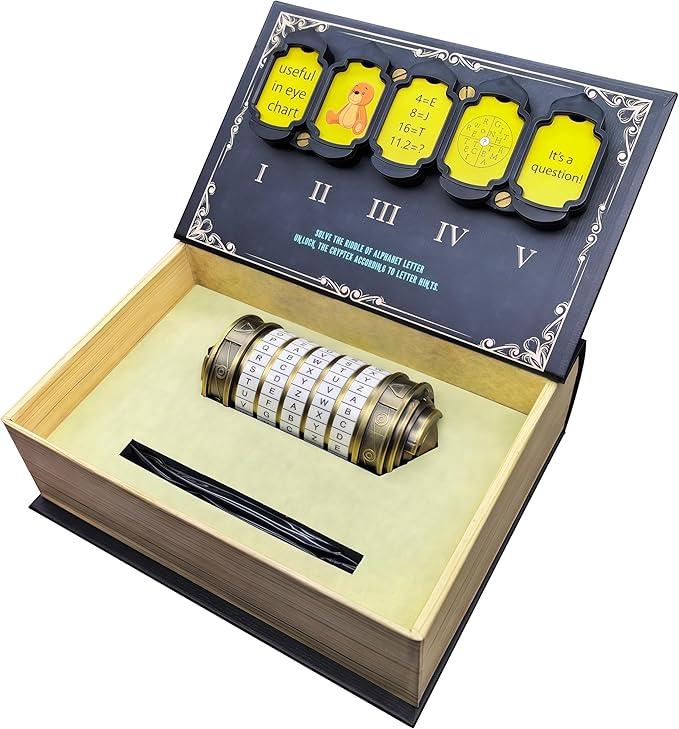 Da Vinci Code Mini Metal Cryptex Lock Puzzle Box – Vintage-Style Password Puzzle with 130 Riddle Cards, Educational Brain Teaser Toy for Kids, Teens & Adults, Gift for Birthday & Christmas