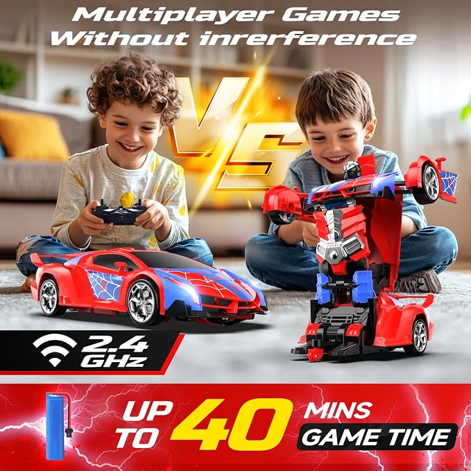 DEERC Spider RC Car Transform Robot, 2.4GHz Remote Control Spider Cars for Kids, 1:18 Scale Toy Car W/One-Key Transformation, 360° Rotation, Auto Mode, Rechargeable Battery, Robot for Man Boys