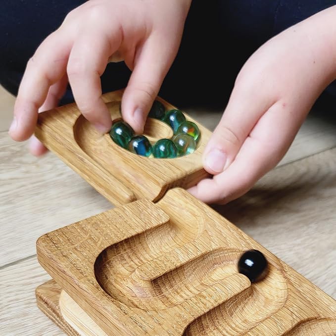 Marble Run Track Race Machine Wooden Maze Board Ball Run Course Gift for Kids Run Race Winding Track Roller (Waves)