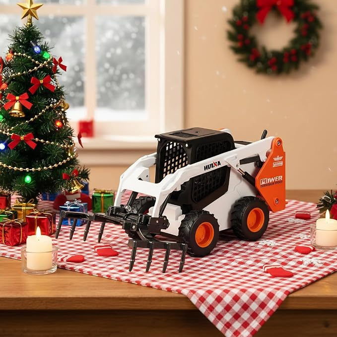 Grab Bucket Truck Toys, All-Metal Die-Cast Construction Claw Crane with Arm & Opening Bucket, 1:50 Scale Mini Excavator Model Collector's Desk Decor Gift for Kids & Adults- White