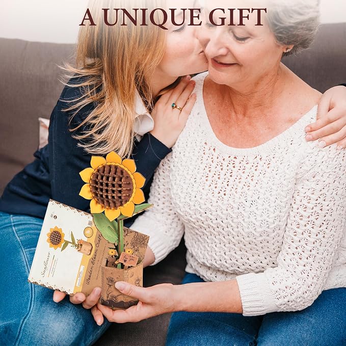 ROBOTIME Sunflower 3D Wooden Puzzle for Adults - DIY Crafts Building Kit, Relaxing Stress Relief Home Decor Art Model, Unique Birthday Gift for Mom, Women, Her