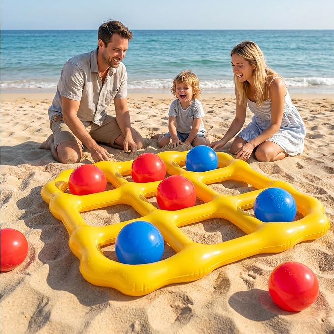 Tic-Tac-Toe Pool Toys Game Set, Giant Inflatable Floating Board Set with 10 Balls, Pool Toys Party Game for Kids Adults Teens, Summer Water Party Backyard Beach Yard Field Day Outdoor Activities