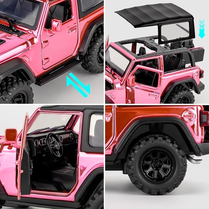 TGRCM-CZ 1:32 Scale Wrangler Rubicon Toy Car – Die-cast Model with Sound & Light Effects, Pull-Back Function, Durable Toddler Toy, Suitable for Ages 3 and Up,Pink