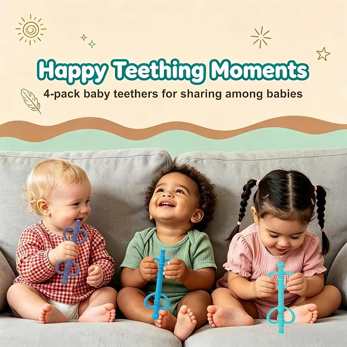 4 Pack Sensory Silicone Teething Tubes, Baby Teether Toys with Easy-Hold Love Handle, Dual-Sided Textures, Soothe Sore Gums, BPA-Free Teething Chew Straws for 3+ Months Infants
