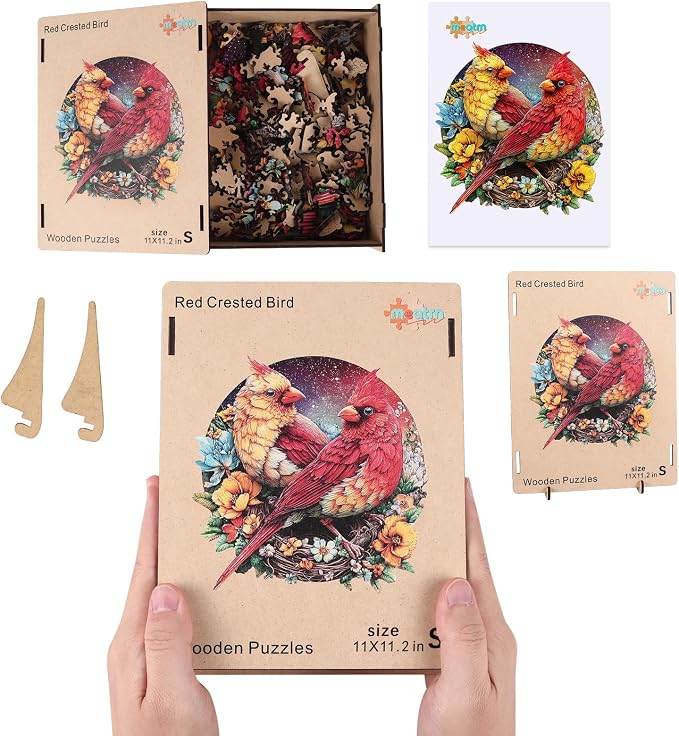 MEATRN Winter Cardinals Puzzles for Adults, Fun Educational Wooden Puzzle, Christmas Decorative Gift, Relaxing Wood Puzzle Game for Family & Friends, 508 Pcs, 16.5x16.7 in