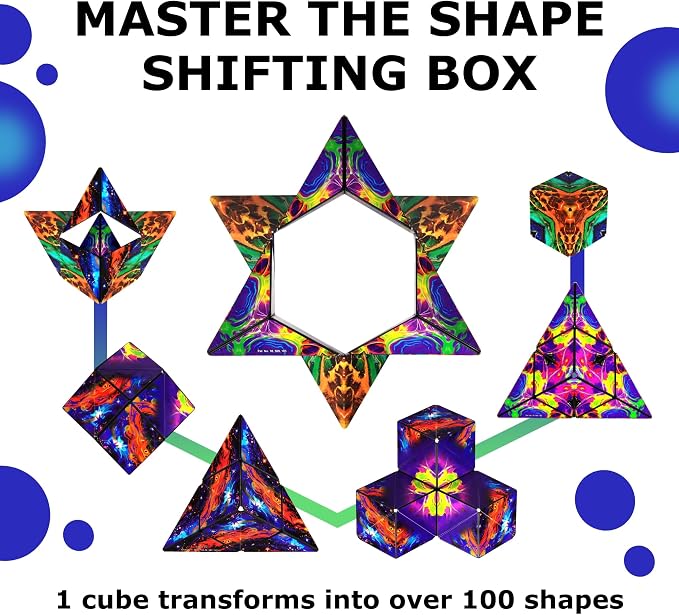 Shashibo Sensory Fidget Toy for Adults & Kids, Stress Relief Fidget Toy for Adults, Teens & Kids, Cool Fidget Toys for Desk, Classroom Must Have, Sensory Shape Shifting Cube, 100+ Possible Shapes